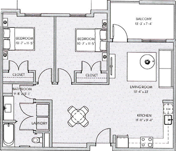 Two Bedroom / One Bath - 925 - 999 Sq. Ft.*